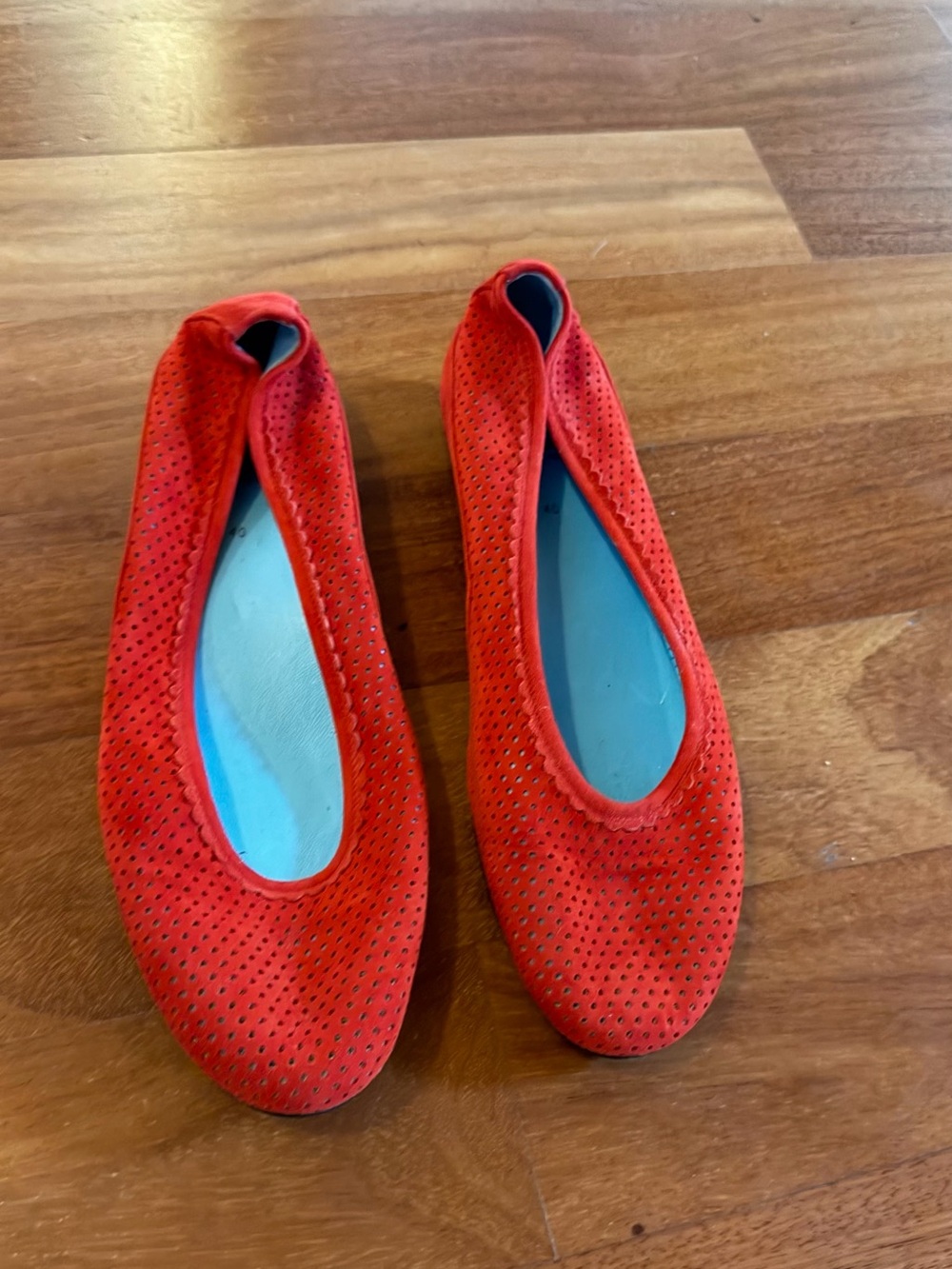Thierry Rabotin Red Perforated Suede Ballet Flats